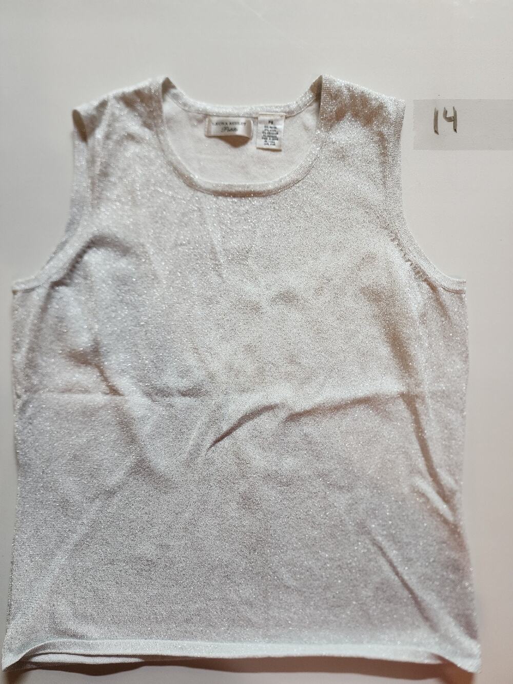 Y2K Laura Ashley Petite Women PS Silver Metallic Shimmer Knit Tank Top Shell